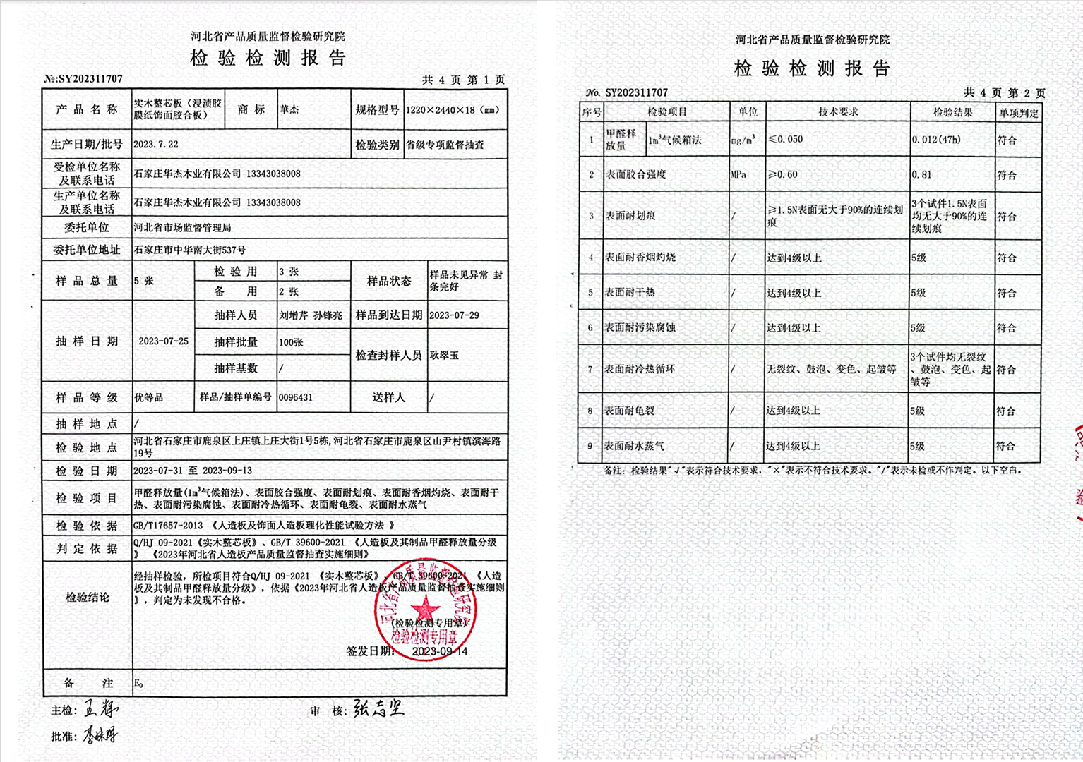 2023.8月【榫卯实木多层板】省级抽检报告